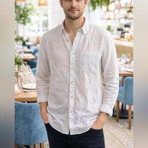 Alex Crane Casual White 100% Linen Button Down Shirt